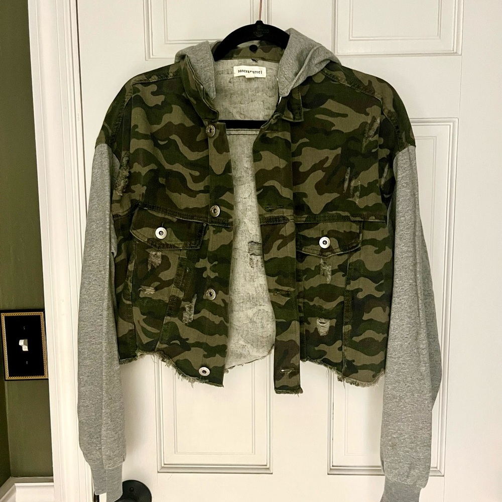 Dance & Marvel Camo Mixed Media Cropped Jacket